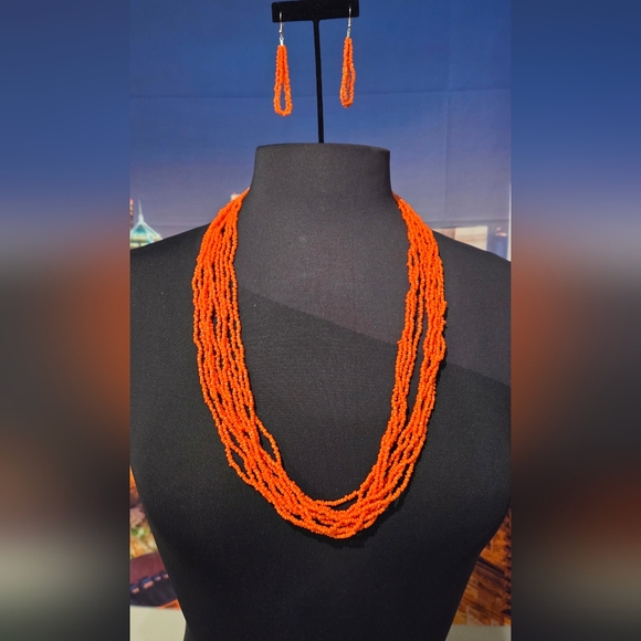 Orange Beaded Necklace & Earrings Set - Picture 1 of 1